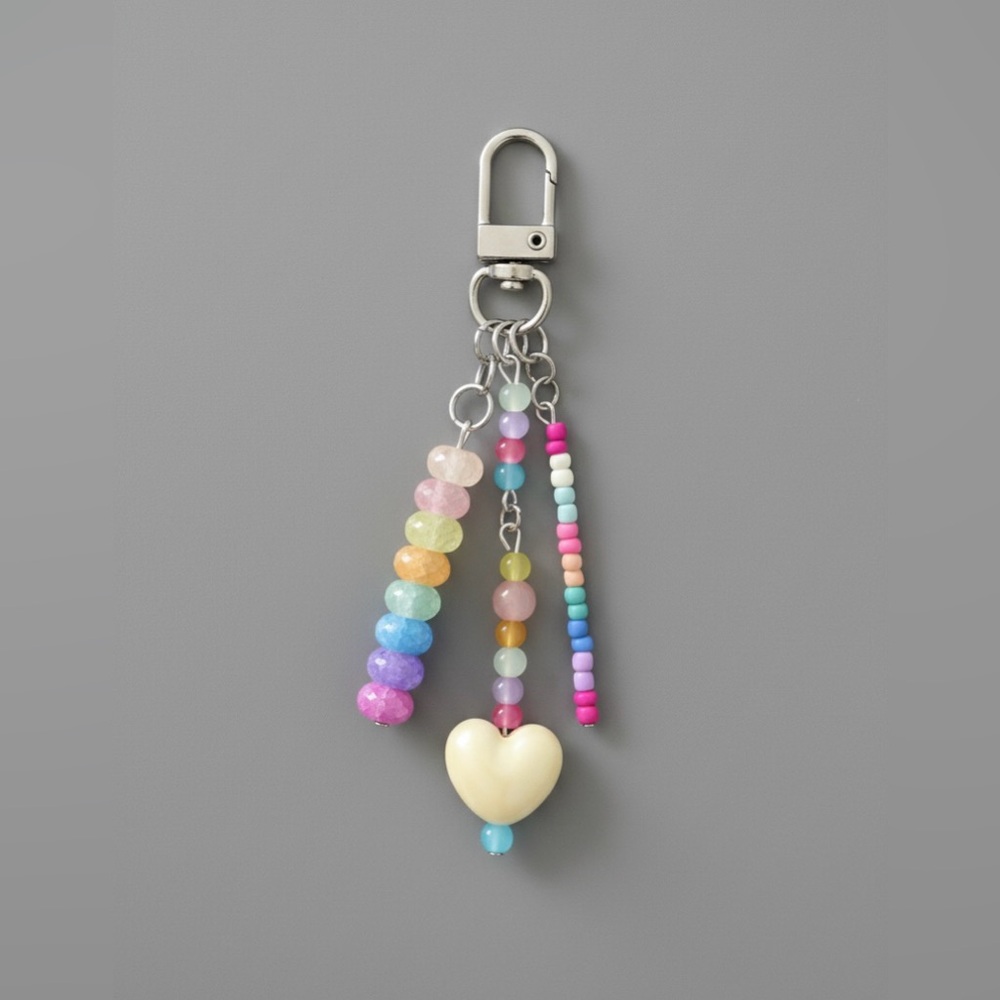 Colorful Rainbow Heart Handmade Beaded Bag Charm Keychain